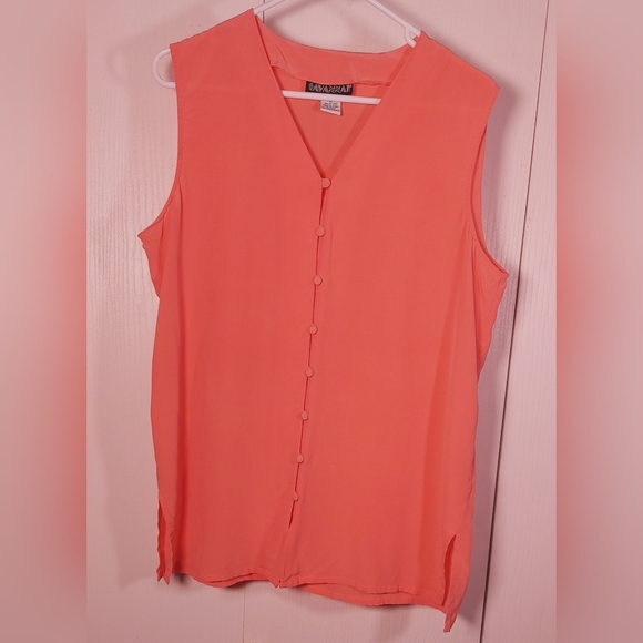 Savannah Vintage 100% Silk Blouse Size XL Button Front Sleeveless Preppy Classy - Picture 1 of 8